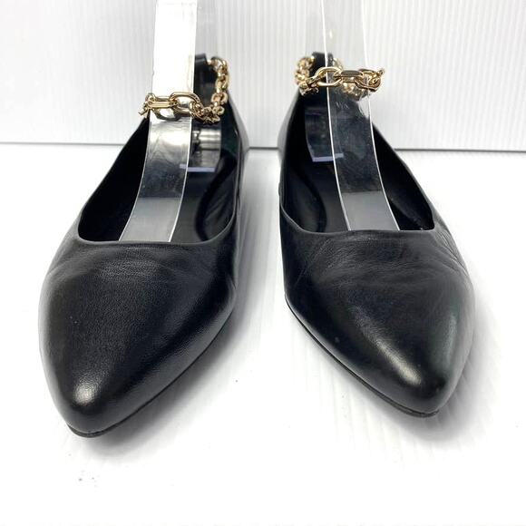 Women's Antonio Melani Ankle Chain Strap Pointed Toe Flats Black Leather 7 M - Picture 3 of 8